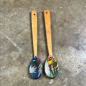 Colorful Wooden Hand painted spoons with tropical birds